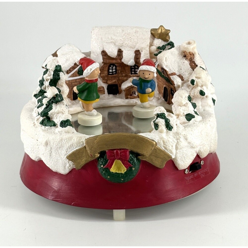 1995 Gemmy Christmas Around The World Musical Ice Skaters On Pond NO Box - WORKS